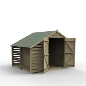 Image of Forest Garden Overlap Pressure Treated 6' x 8' Apex Shed - Double Door No Window With Lean To