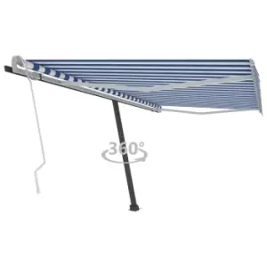 Image of Vidaxl Freestanding Manual Retractable Awning 400X350 Cm Blue & White
