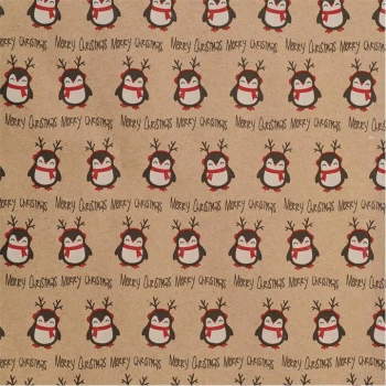 image of The Unique Paper Company Jolly Xmas Wrap - Penguins Kraft