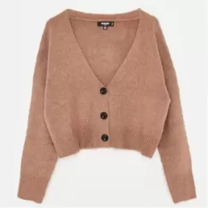 image of Missguided Petite Button Front Oversized Fluffy Knit Cardigan - Brown