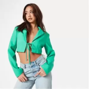 image of Missguided Tailored Tie Front Crop Blazer - Green