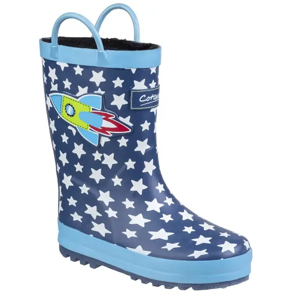 image of Cotswold Boys & Girls Sprinkle Mid Height Wellington Boots UK Size 10 (EU 28) Dark Blue & White COT592-ROCKET-10