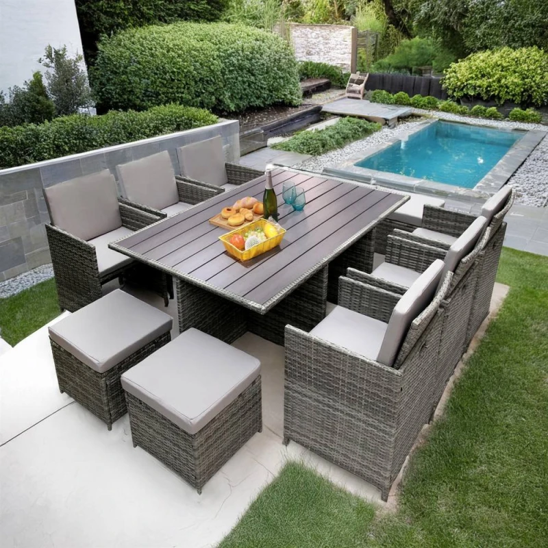 Image of RayGar Hestia 10 Seater Rattan Cube Dining Set Outdoor Polyrattan in Grey Size: 1 Pack Grey Unisex 1 Pack