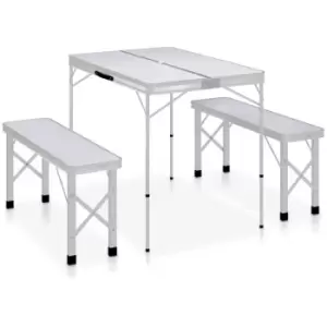 Image of Folding Camping Table with 2 Benches Aluminium White Vidaxl White