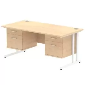 Image of Impulse 1600 Rectangle White Cant Leg Desk MAPLE 2 x 2 Drawer Fixed