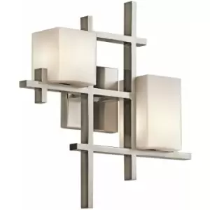 image of Loops - Twin Wall Light Horizontal Vertical Metal Opaque Glass Shades Pewter LED G9 3.5W