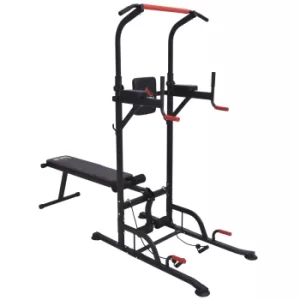 Image of HOMCOM Steel Strength Training Power Tower Pull Up Station Black/Red