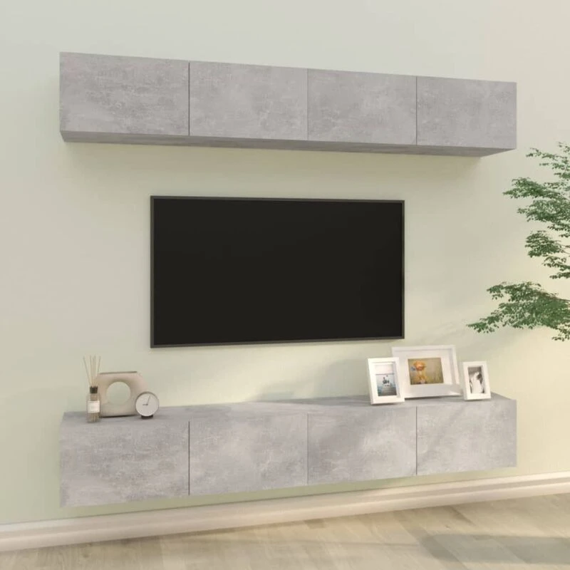 Image of Vidaxl Wall TV Cabinets 4 Pcs Concrete Grey 100X30X30 Cm, Grey 3114193