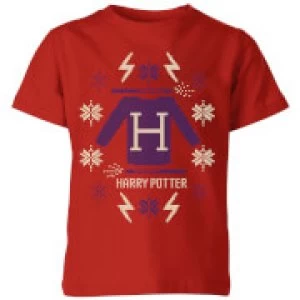 image of Harry Potter Christmas Sweater Kids T-Shirt - Red - 11-12 Years