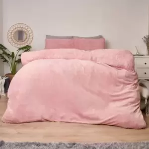 Image of Brentfords Sherpa Fleece Reverse Duvet Cover Set Bedding Blush Super King