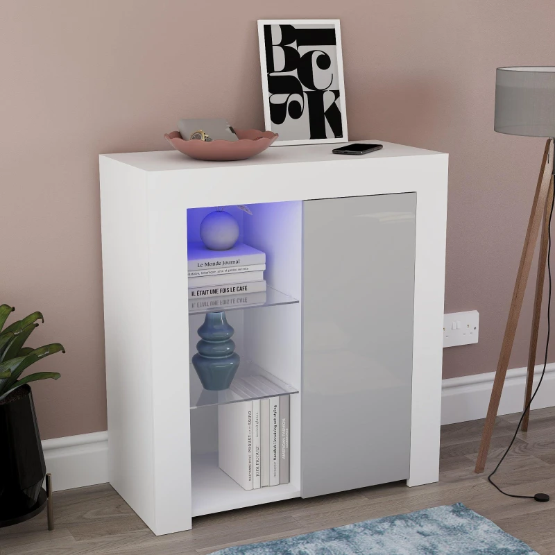 Image of Lassic Vida Designs Azura 1 Door Multi LED Sideboard White & Grey unisex One Size