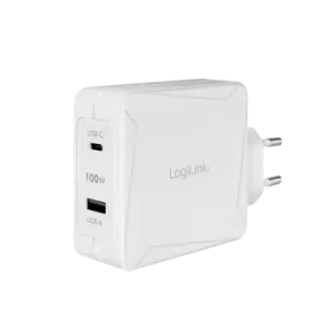 image of LogiLink USB Wall Charger, GaN, 2port, USB-AF & USB-CF, 100 W,...