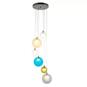 Image of Cagliari Plate Pendant Ceiling Lamp, Black Chrome Plate, Multi Coloured Glass