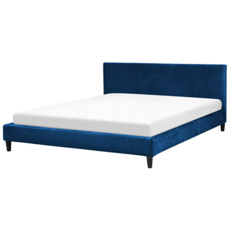 Image of Beliani Bed Velvet Fitou 180 X 200 Cm (Eu Super King) Dark Blue