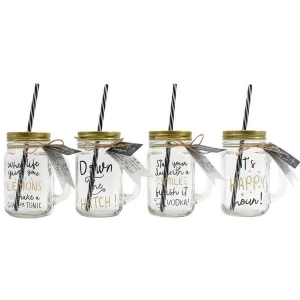 Image of Glass Jar with Straw Pack Of 8