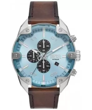 image of Diesel DZ4606 Spiked Blue Chronograph and Brown Leather Watch