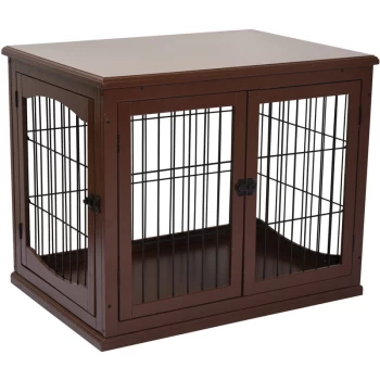 image of 66cm Modern Indoor Pet Cage Metal Wire 3 Doors Latches Base Crate Brown - Pawhut