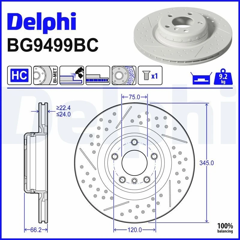 Image of DELPHI Brake disc DELPHI BG9499BC