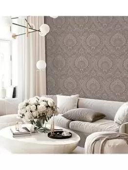 Image of Arthouse Luxe Damask Chocolate Rose Gold Wallpaper