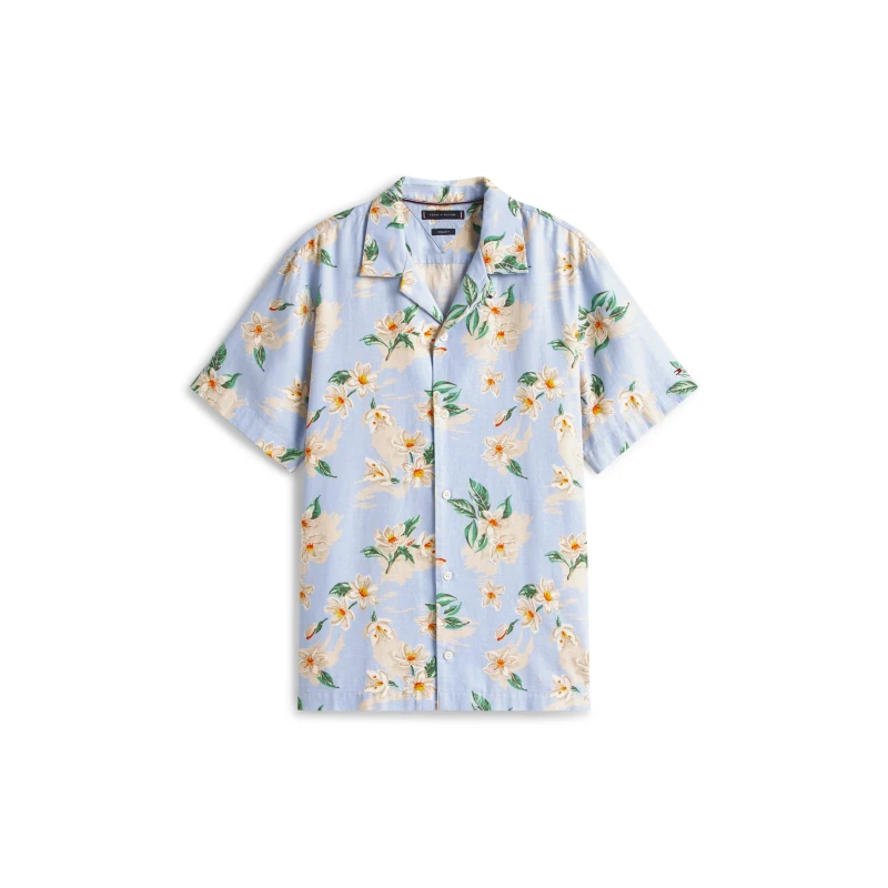 Image of Tommy Hilfiger Mens Floral Short-Sleeve Patterned Shirt Sweet Blue 0GY male M
