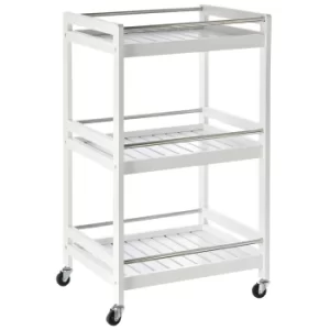 image of HOMCOM 3-Tier Home Trolley Kitchen Storage w/ Steel Bars 4 Wheels Rolling Unit Organiser Living Room White