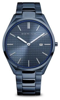Image of Bering Ultra Slim Mens Polished/Brushed Blue Blue Watch
