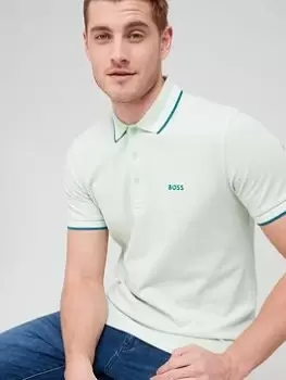 Image of BOSS Paddy Curved Logo Polo Shirt - Open Green , Open Green Size M Men
