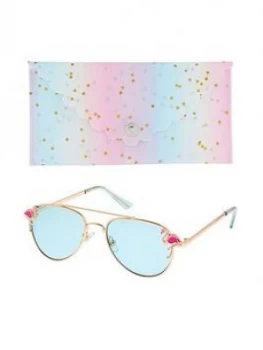 Monsoon Girls Flamingo Aviator Sunglasses With Case - Mint