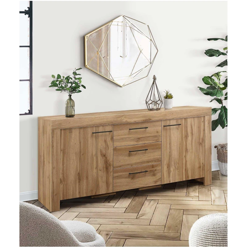 Image of Birlea Compton 3 Drawer 2 Door Sideboard - Brown Brown One Size