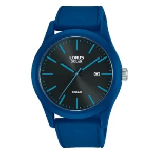 image of Mens Sports Solar Watch with Blue Silicone Strap & Black and Blue Face