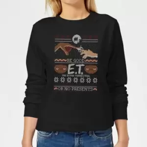 image of E.T. the Extra-Terrestrial Be Good or No Presents Womens Christmas Sweatshirt - Black - 3XL