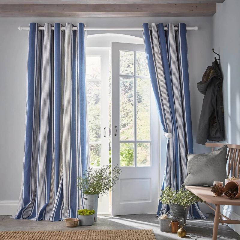 Image of Laura Ashley Tiverton Ready Made Eyelet Curtains Denim