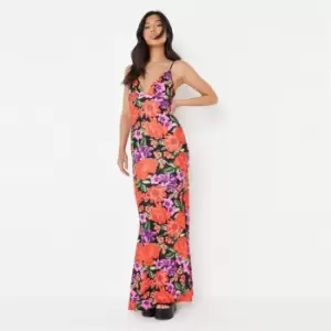 image of Missguided Pleated Bust Fishtail Maxi Dress Floral - Black