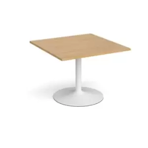 Image of Trumpet base square extension table 1000mm x 1000mm - white base and oak top