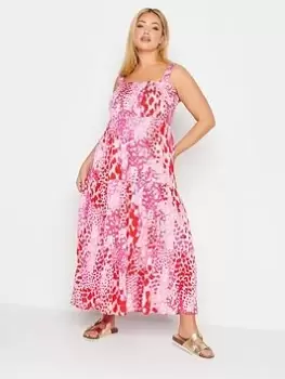 Image of Yours Shirred Strappy Dress Pink Markings, Pink, Size 18, Women