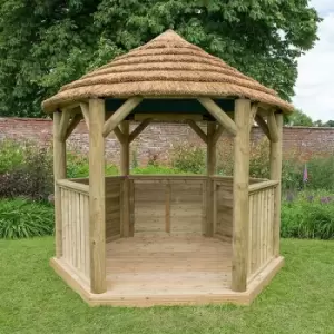 image of 3.0m Hexagonal Gazebo with Country Thatch Roof with Cream Roof Lining