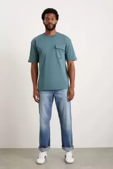 Image of Mens Slim Fit Teal Short Sleeve Oversize Pocket Tee