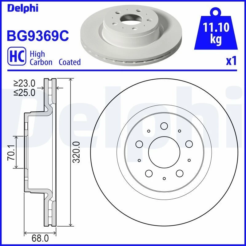 Image of DELPHI Brake disc DELPHI BG9369C