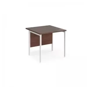 Maestro 25 straight desk 800mm x 800mm - white H-frame leg, walnut top