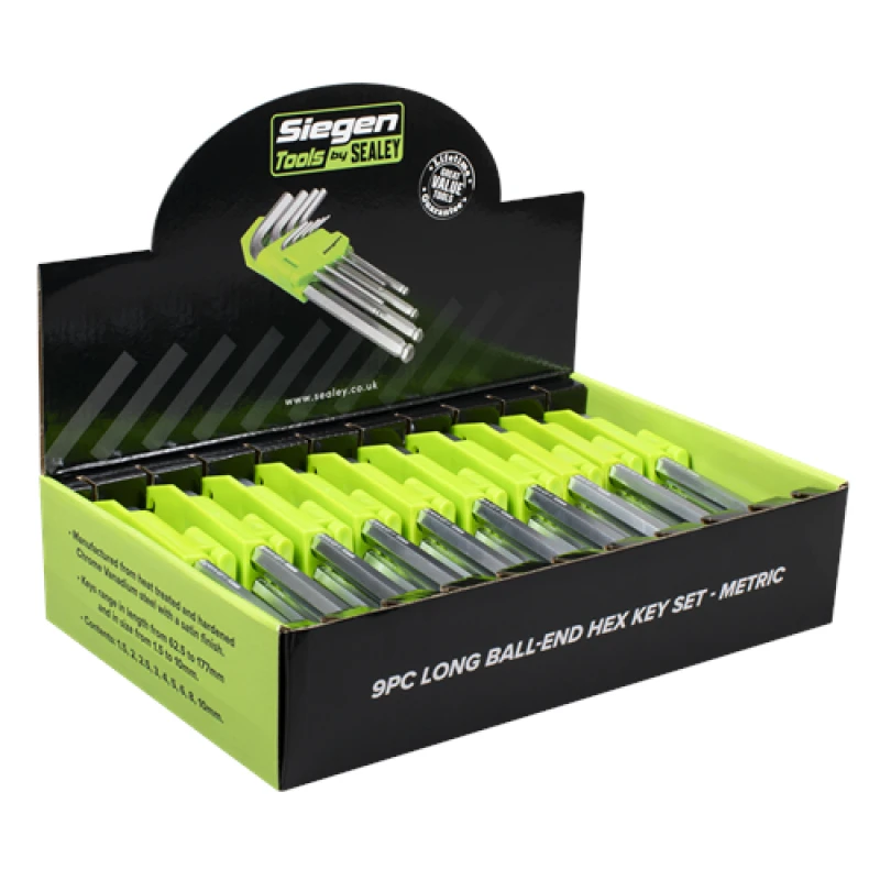 Image of Siegen Long Ball-End Hex Key Set 9pc - Display Box of 10