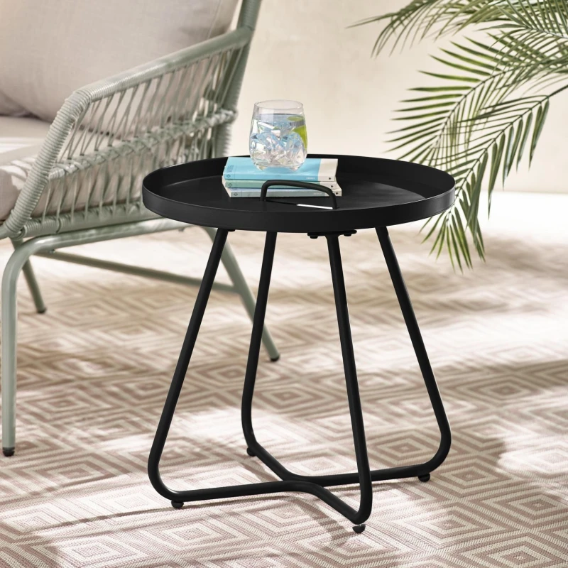 Image of FurnitureboxUK FurnitureboxUK Lyon Metal Outdoor Round Side Table in Black One Size Unisex 5056784305201