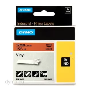 image of Dymo 18435 Black on Orange Label Tape 12mm x 5.5m