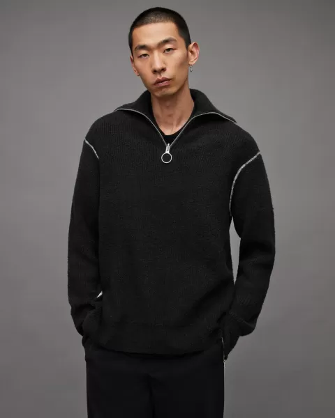 image of AllSaints Asteroid Zip Up Funnel Neck Jumper