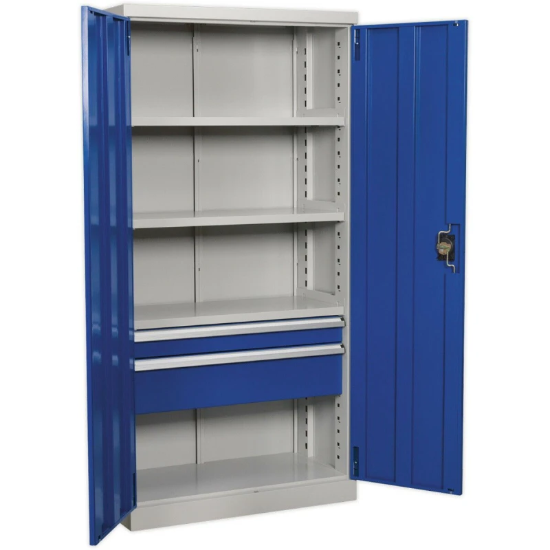 Image of Loops 1800mm Double Door Industrial Cabinet - 2 Drawers & 3 Shelves - 3 Point Lock Multi