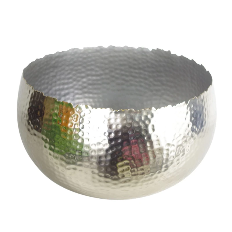 Image of Leaf Leaf XL Metal Bowl Planter 32 x 20cm Hammered Silver Colour - Curvy Edge Silver