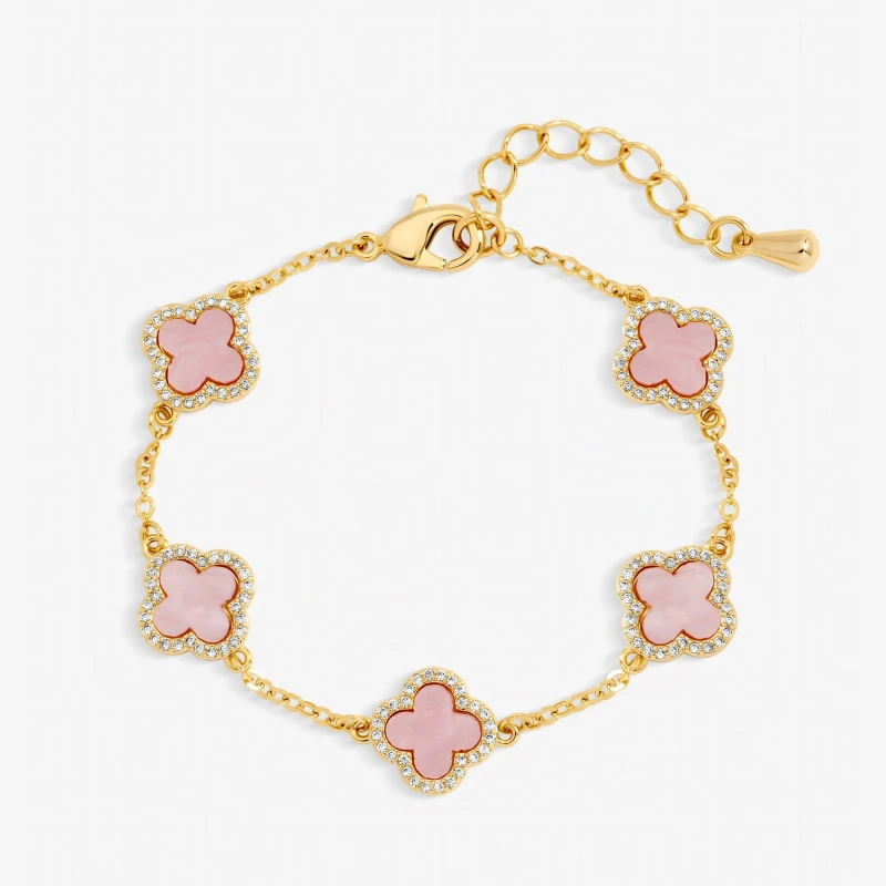 Image of Jon Richard Gold Plated Pink Clover Bracelet Chain Bracelets One Size Gold 73784610000