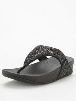 image of FitFlop Lulu Toe Post Glitter Flat Sandal - Black Glitter, Black Glitter, Size 3, Women