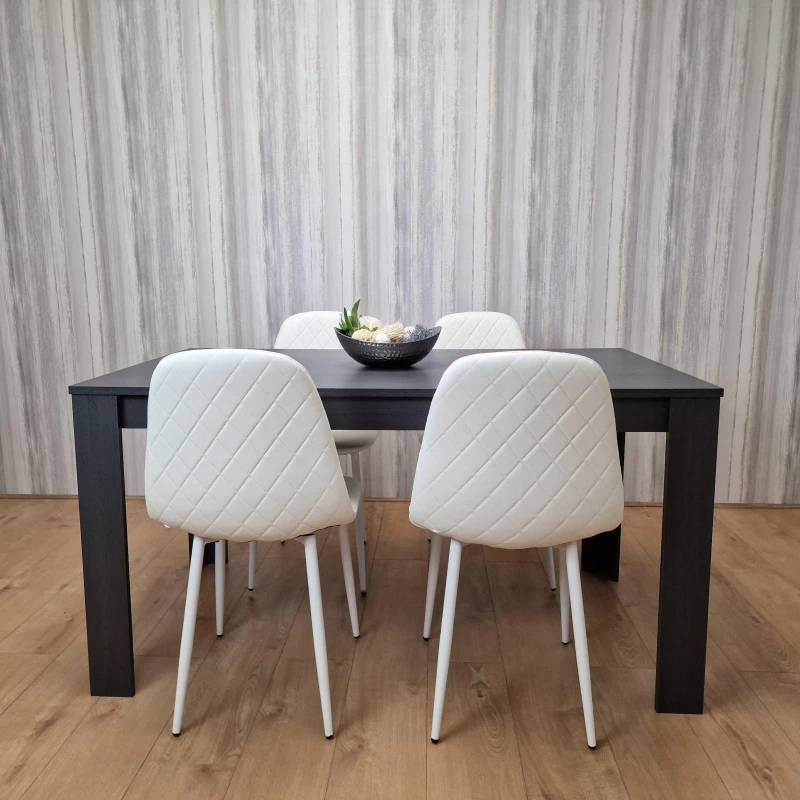 Image of KOSY KOALA KOSY KOALA Grey Dining Table with 4 White Stitched Chairs, Stylish Dining Set in Dark Green Dark Green One Size Unisex 5060711587288