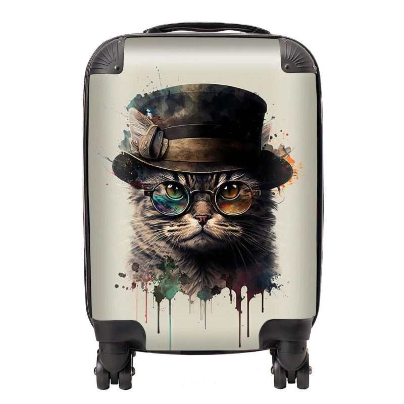 Image of Warren Reed - Designer Cat & Hat Splashart Suitcase Size: Large Multicolor Unisex Large