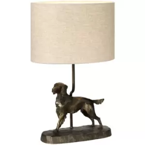 image of Elstead - LightBox Rufus Bronzed Patina Table lamp, Dog Statuette, Oval Shade